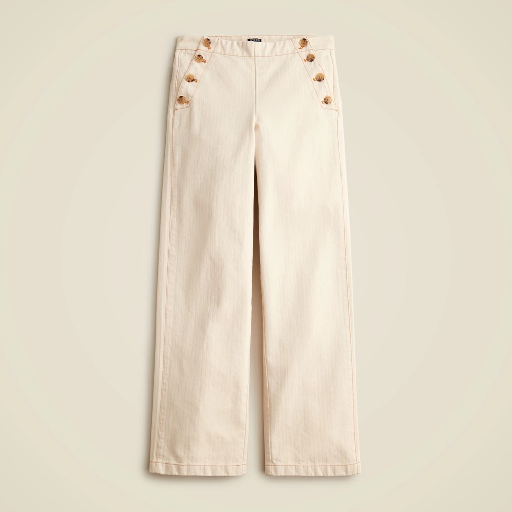 High-Rise Wide-Leg Sailor Pants - Herringbone Cream